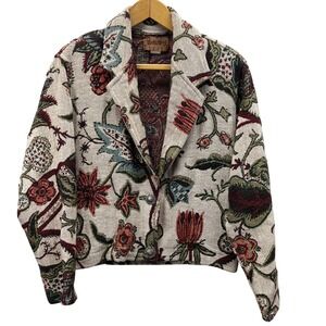 Painted Pony Tapestry Jacket Womens OS Multicolor Floral Woven Cotton Blazer VTG